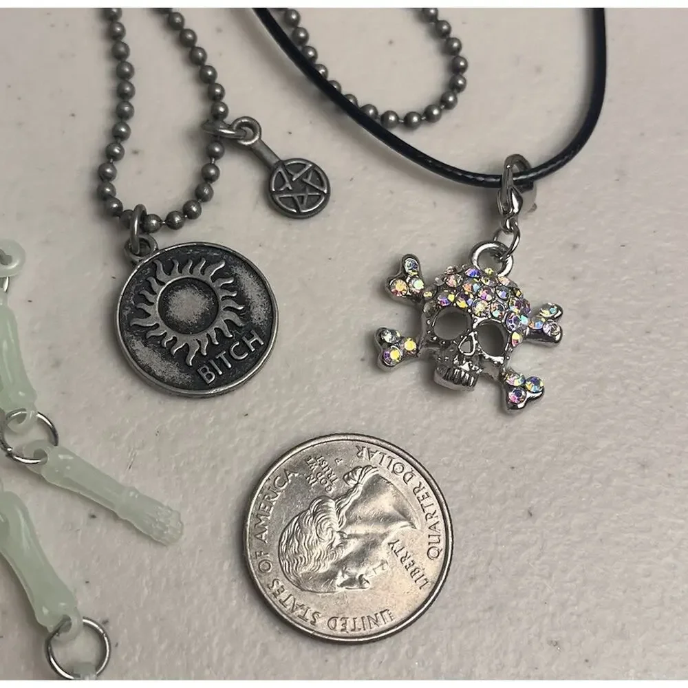 Halloween Glow In The Dark Skeleton Earrings Spooky Necklaces Bracelet Set Lot
